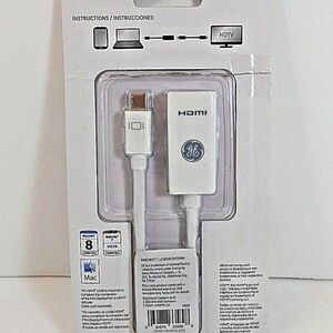 GE Mini Display Port To HDMI Adapter White HDTV to PC MAC Full HD 1080P 4K 33589